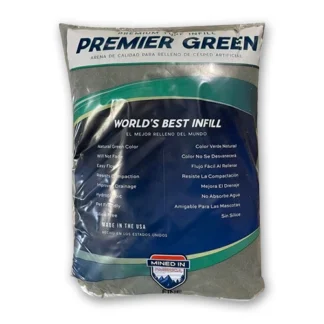 Bag of Premier Green Premium Turf Infill for artificial grass, pet-friendly and silica-free.